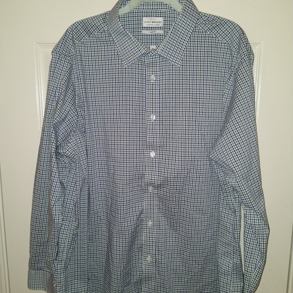 Lucky Brand Slim Fit Checkered Long Sleeve Button Up Shirt Men's sz XL.